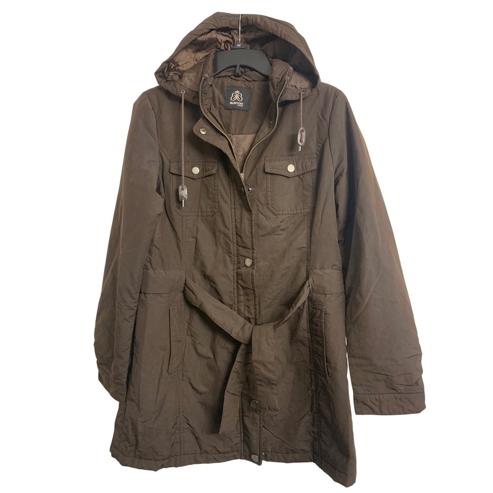 Burton of London Brown Hooded Snowboard `Outdoor Parka Jacket Belted Size Medium